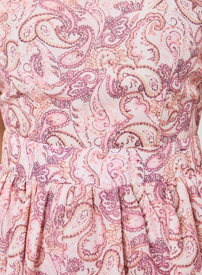 Styli Women Pink Paisley Print Tiered Maxi Dress - Image 3
